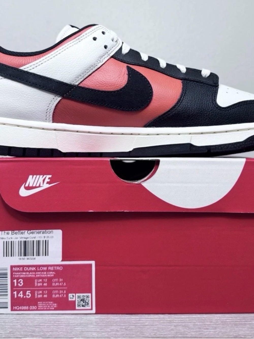 Size 13 - Nike Dunk Low Vintage Coral HQ4988-030 NEW DS - Picture 3 of 8